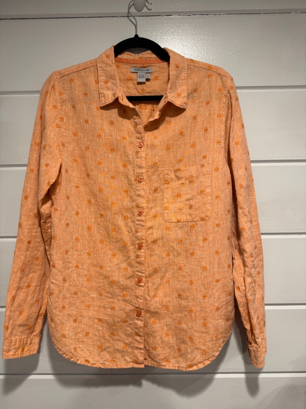 Carbon2cobalt Embroidered Peach Linen-Blend Button-Down Shirt. Size - small